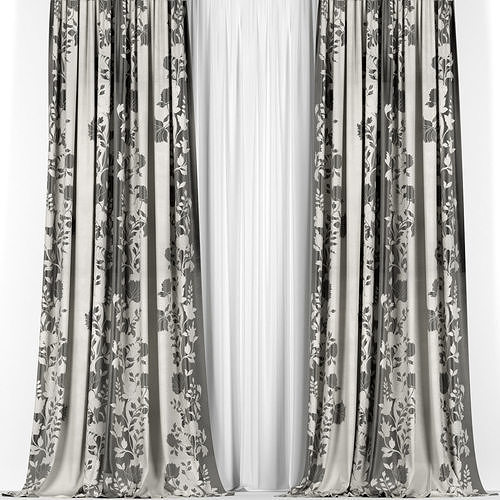 Gray curtains with tulle 3D model