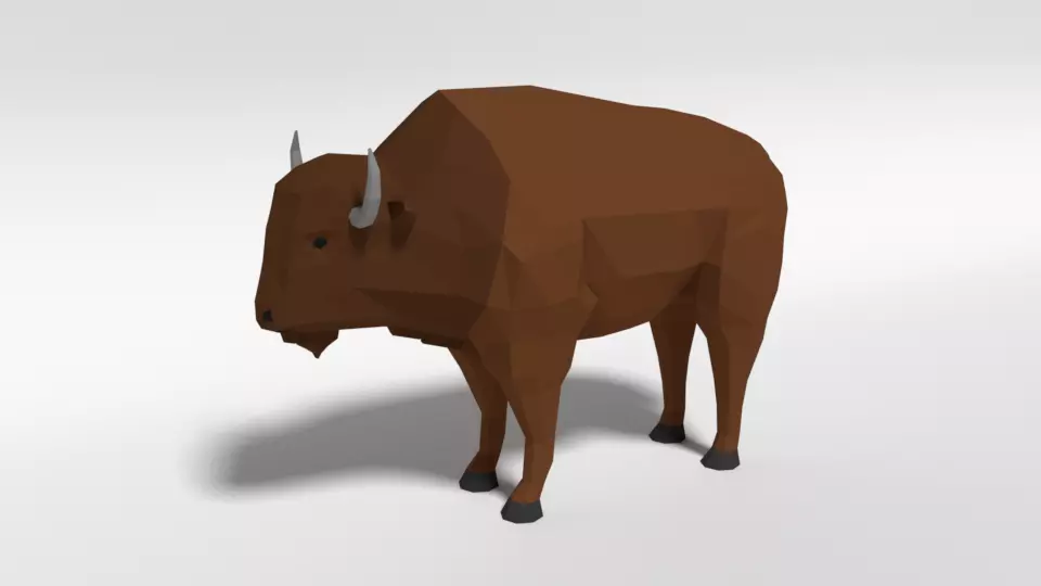 Low Poly Cartoon Bison Low-poly 3D model