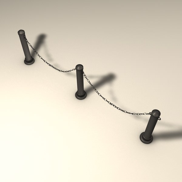 Stanchions and chain barrier 3D model_1