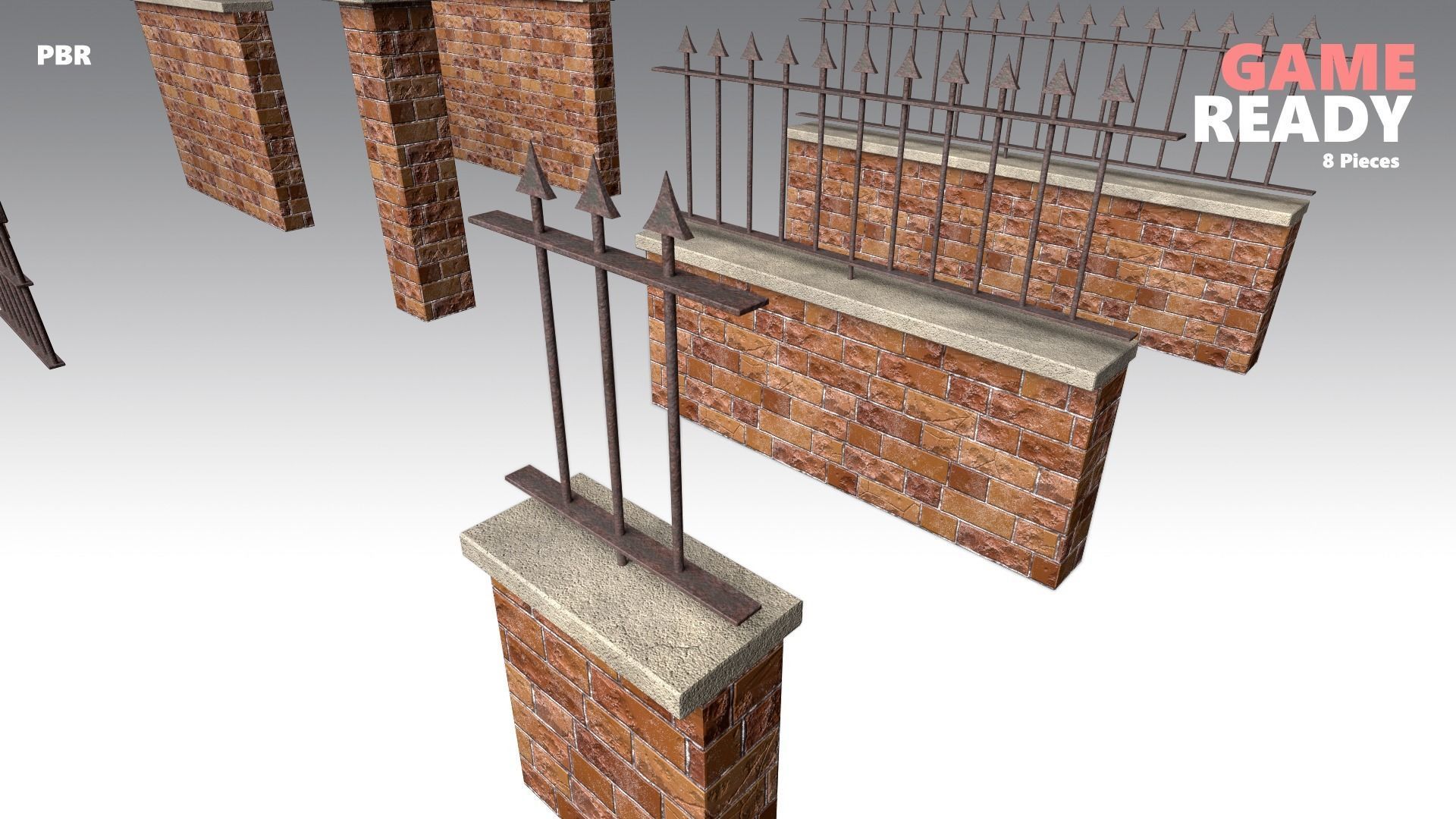 Brick Wall Pack PBR - Modular - Version 2 - Low-poly 3D model_2