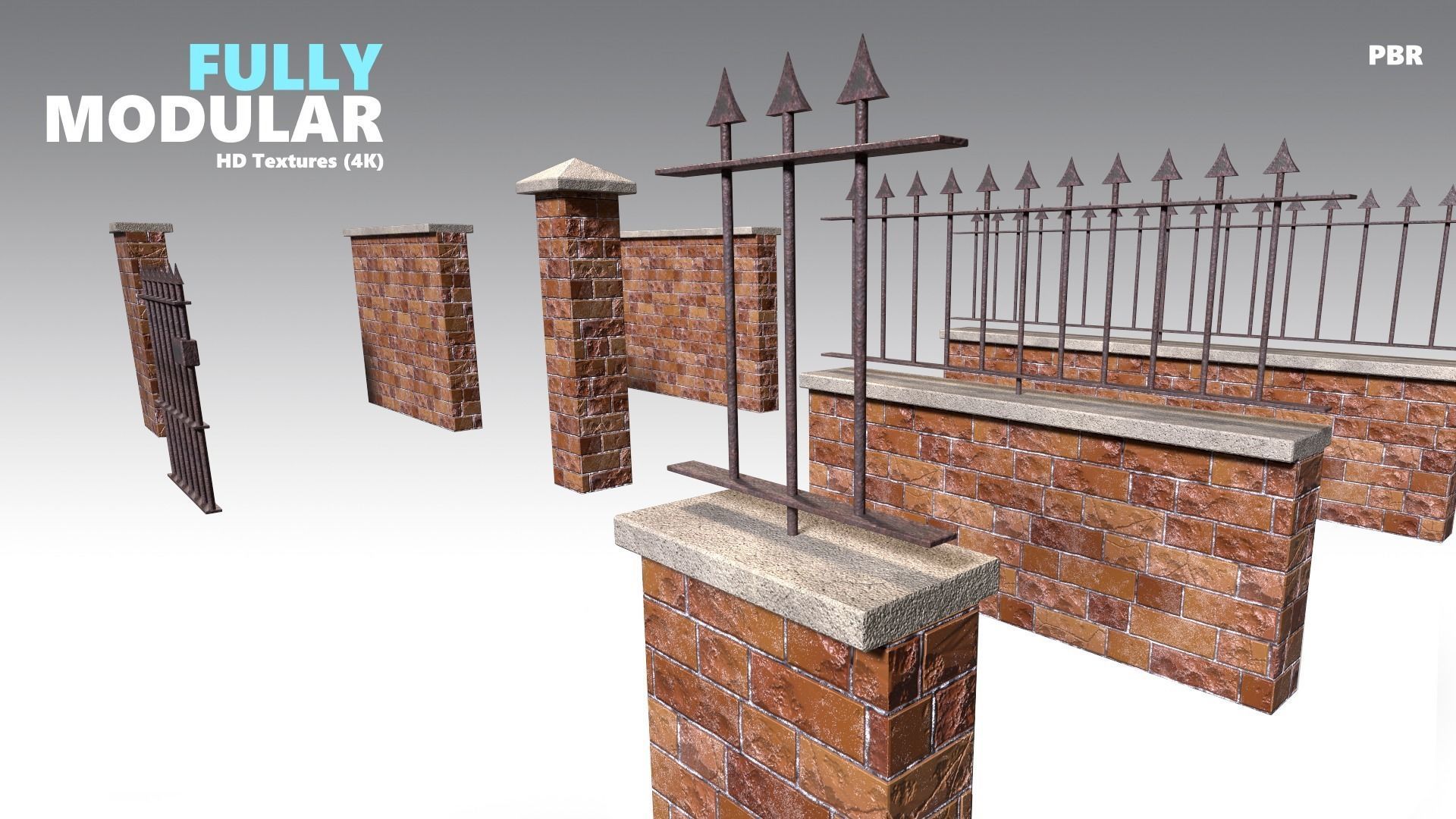 Brick Wall Pack PBR - Modular - Version 2 - Low-poly 3D model_5