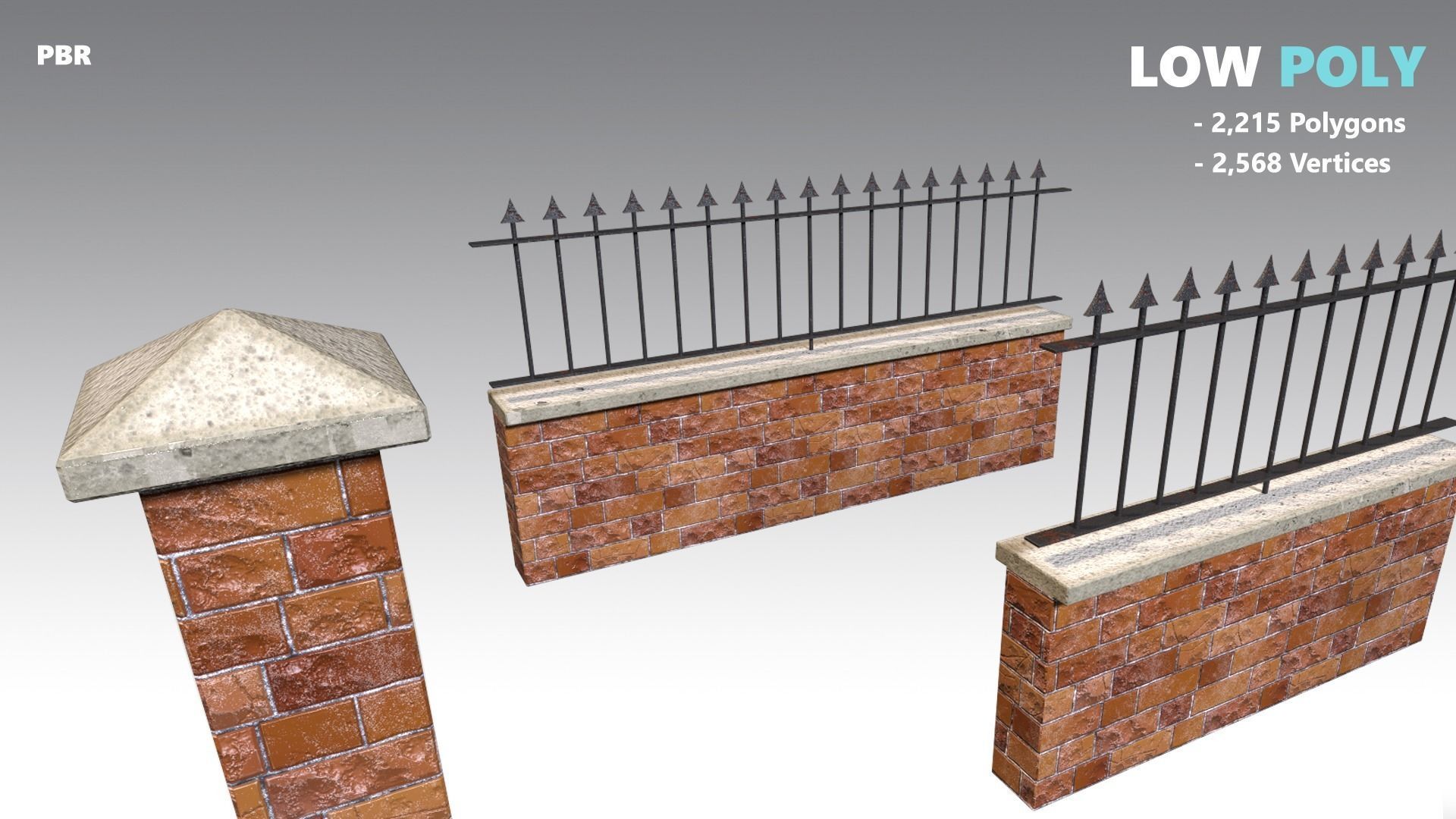 Brick Wall Pack PBR - Modular - Version 2 - Low-poly 3D model_7