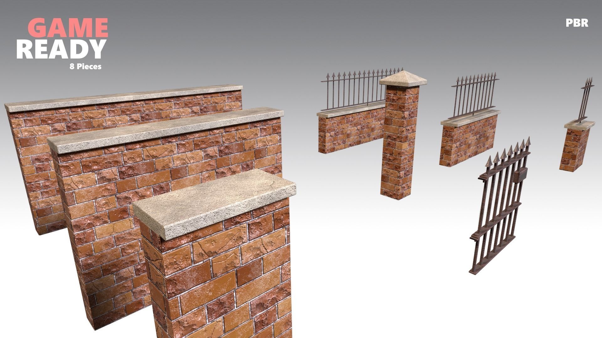 Brick Wall Pack PBR - Modular - Version 2 - Low-poly 3D model_6