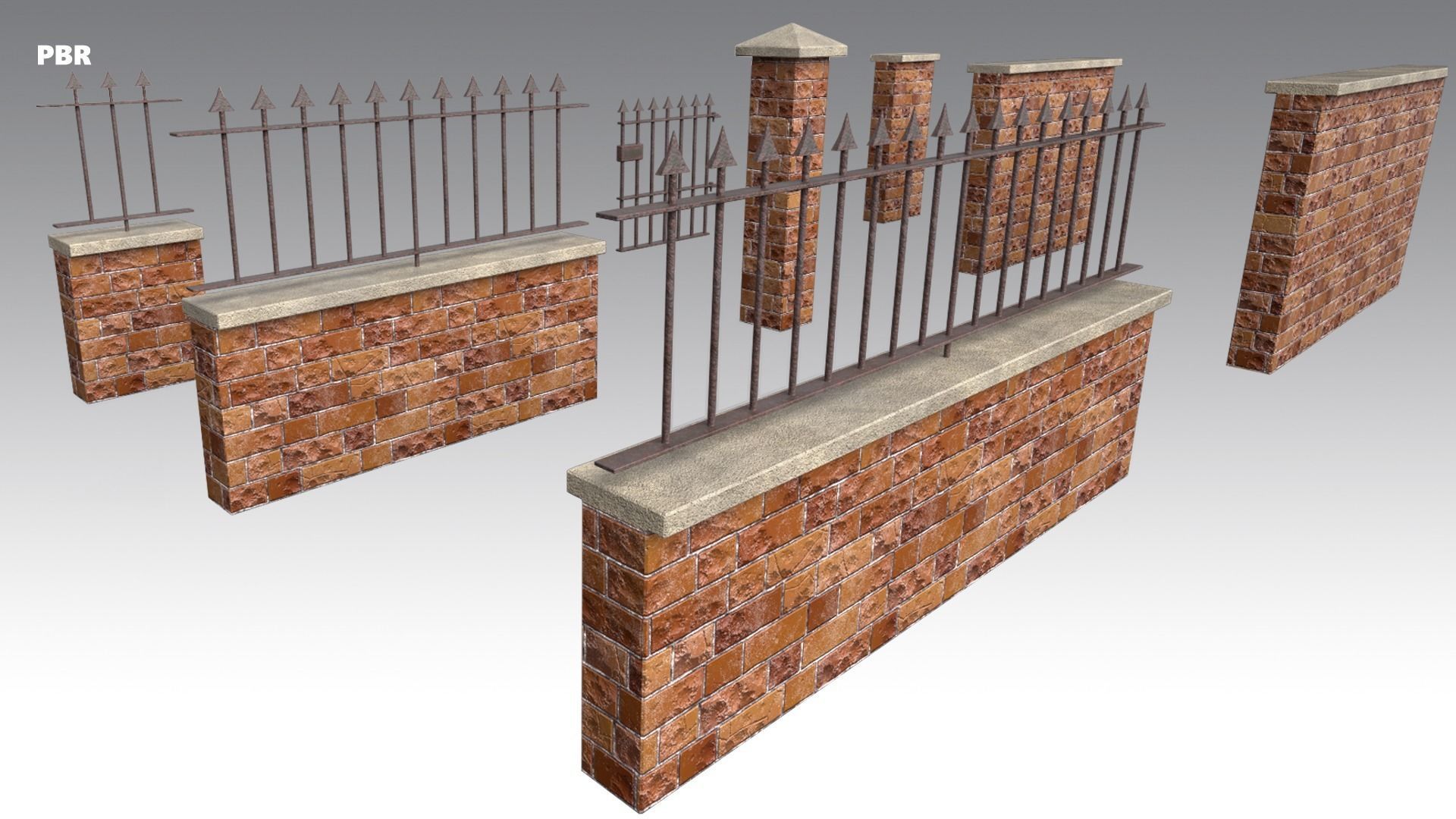 Brick Wall Pack PBR - Modular - Version 2 - Low-poly 3D model_3