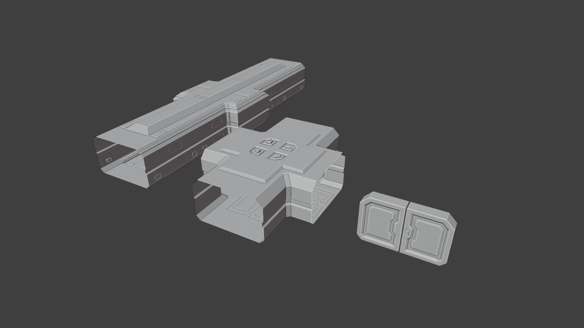 Spaceship corridor Low-poly 3D model_6