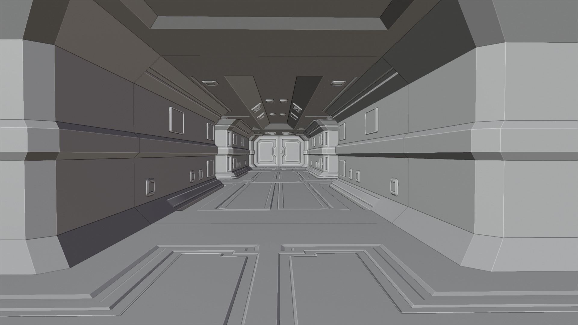 Spaceship corridor Low-poly 3D model_4