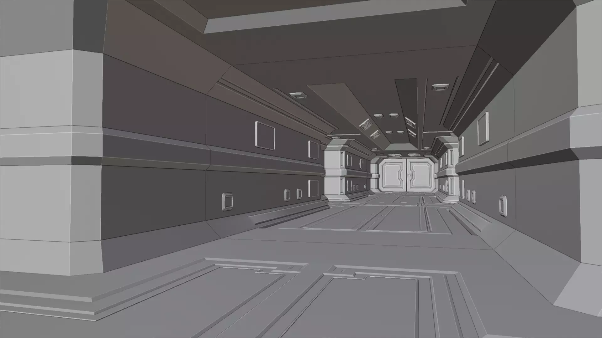 Spaceship corridor Low-poly 3D model_0