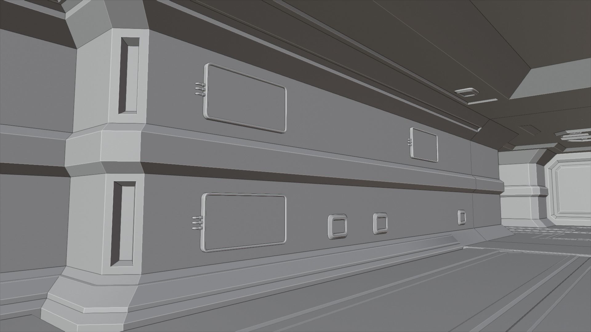 Spaceship corridor Low-poly 3D model_3