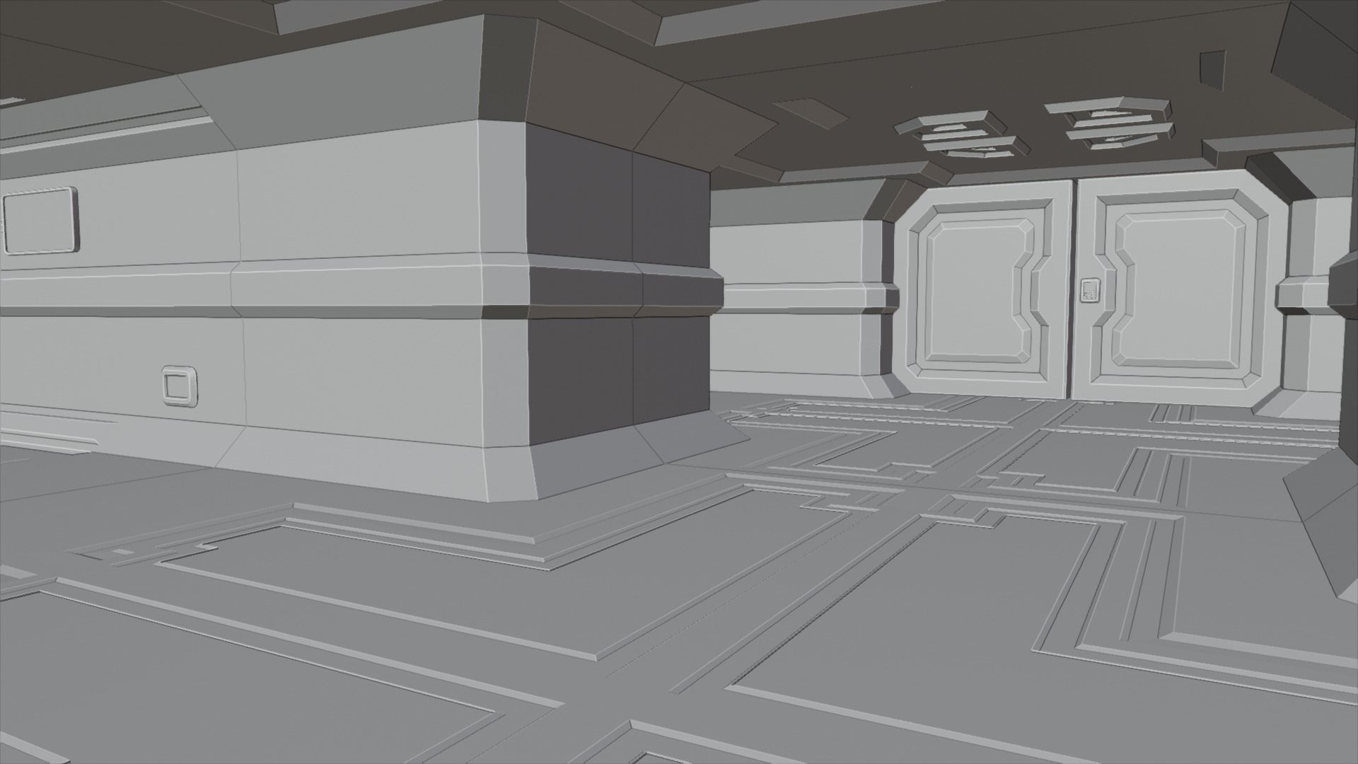 Spaceship corridor Low-poly 3D model_5