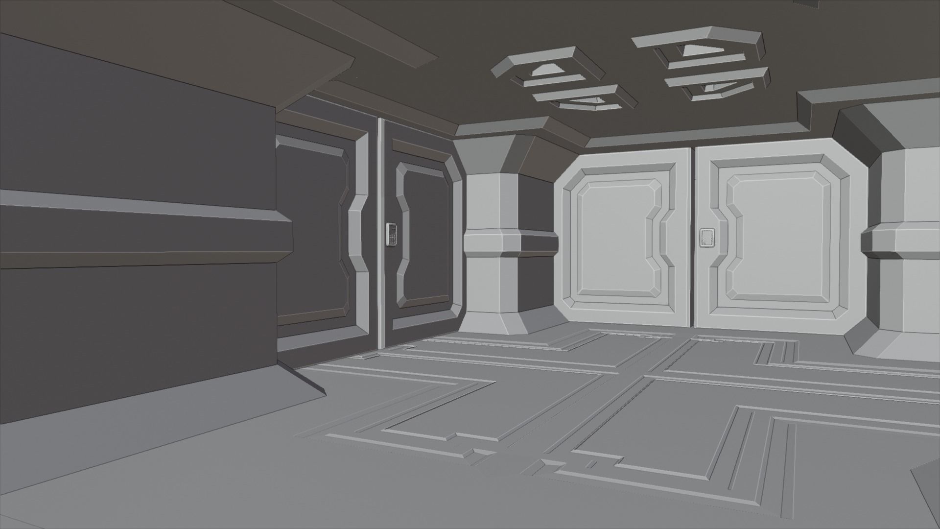 Spaceship corridor Low-poly 3D model_1