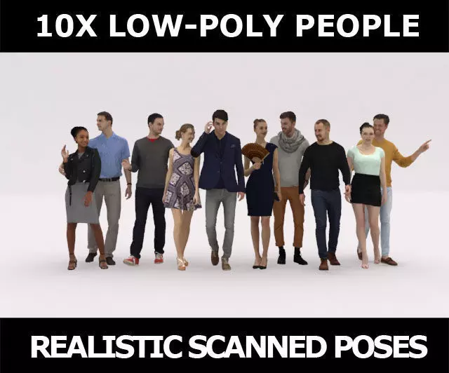 10X LOW POLY CASUAL PEOPLE VOL01 CROWD Low-poly 3D model_0