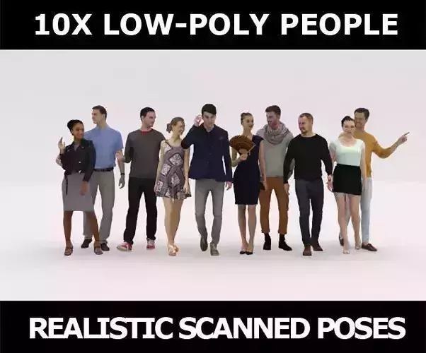 10X LOW POLY CASUAL PEOPLE VOL01 CROWD Low-poly 3D model