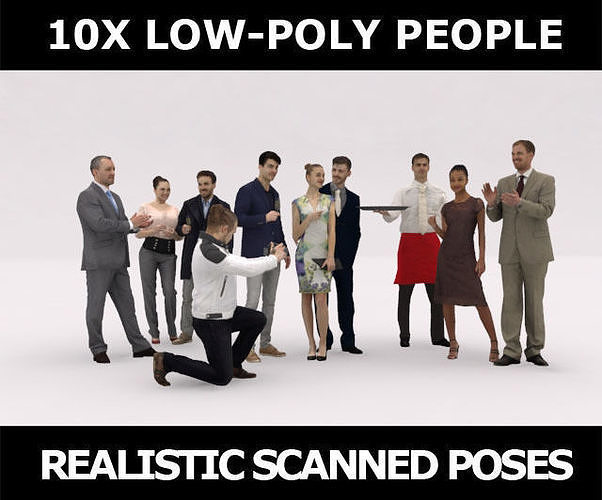 10x LOW POLY ELEGANT CASUAL PEOPLE VOL01 CROWD Low-poly 3D model