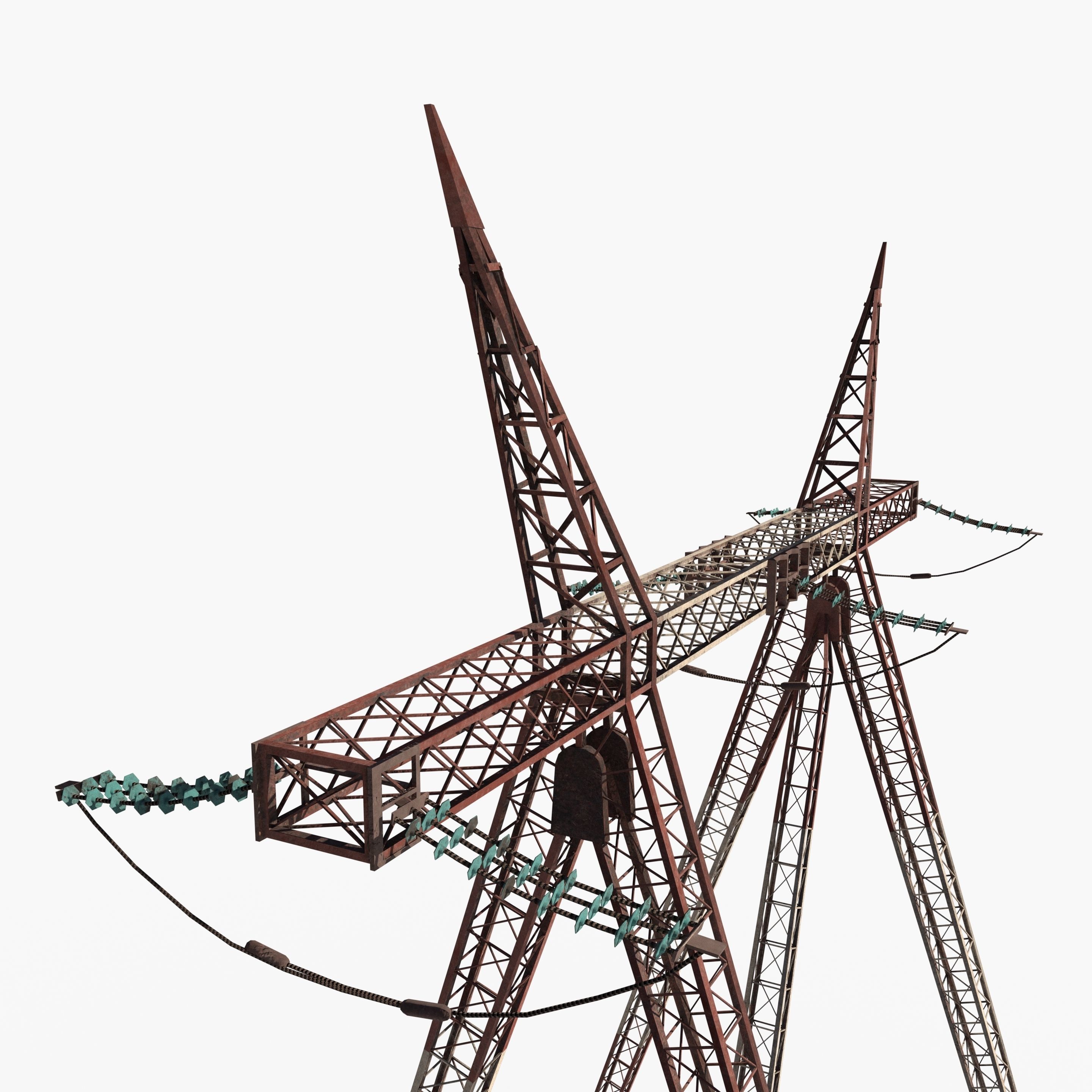 Electricity Pole 12 Weathered Low-poly 3D model_7