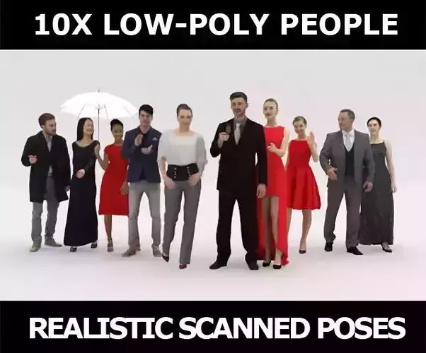 10x LOW POLY ELEGANT CASUAL PEOPLE VOL01 CROWD Low-poly 3D model