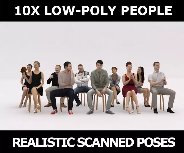 10x LOW POLY ELEGANT CASUAL SITTING PEOPLE VOL01 CROWD Low-poly 3D model_0