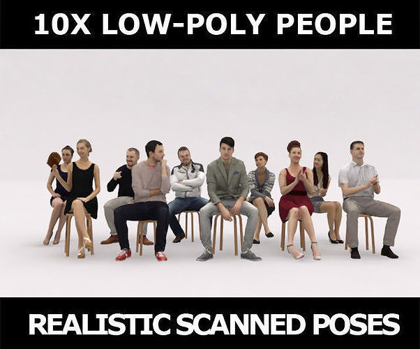 10x LOW POLY ELEGANT CASUAL SITTING PEOPLE VOL01 CROWD Low-poly 3D model