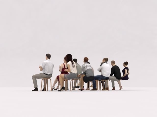 10x LOW POLY ELEGANT CASUAL SITTING PEOPLE VOL01 CROWD Low-poly 3D model_7