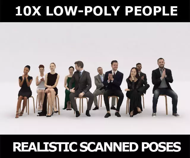 10x LOW POLY ELEGANT CASUAL PEOPLE AUDIENCE VOL01 CROWD Low-poly 3D model_0