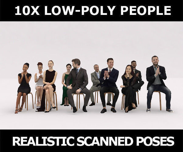 10x LOW POLY ELEGANT CASUAL PEOPLE AUDIENCE VOL01 CROWD Low-poly 3D model