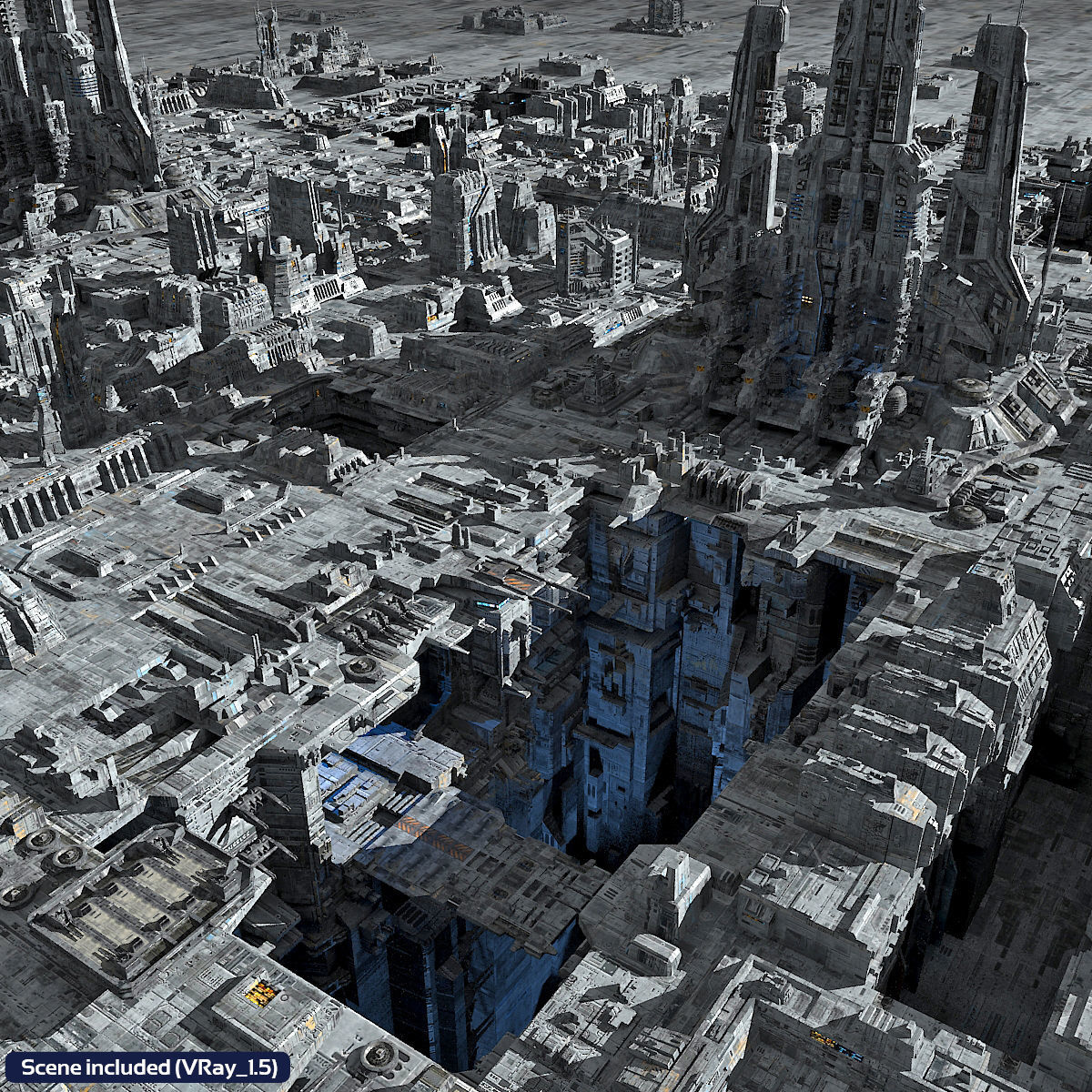 SciFi Human City - Pack Low-poly 3D model_1