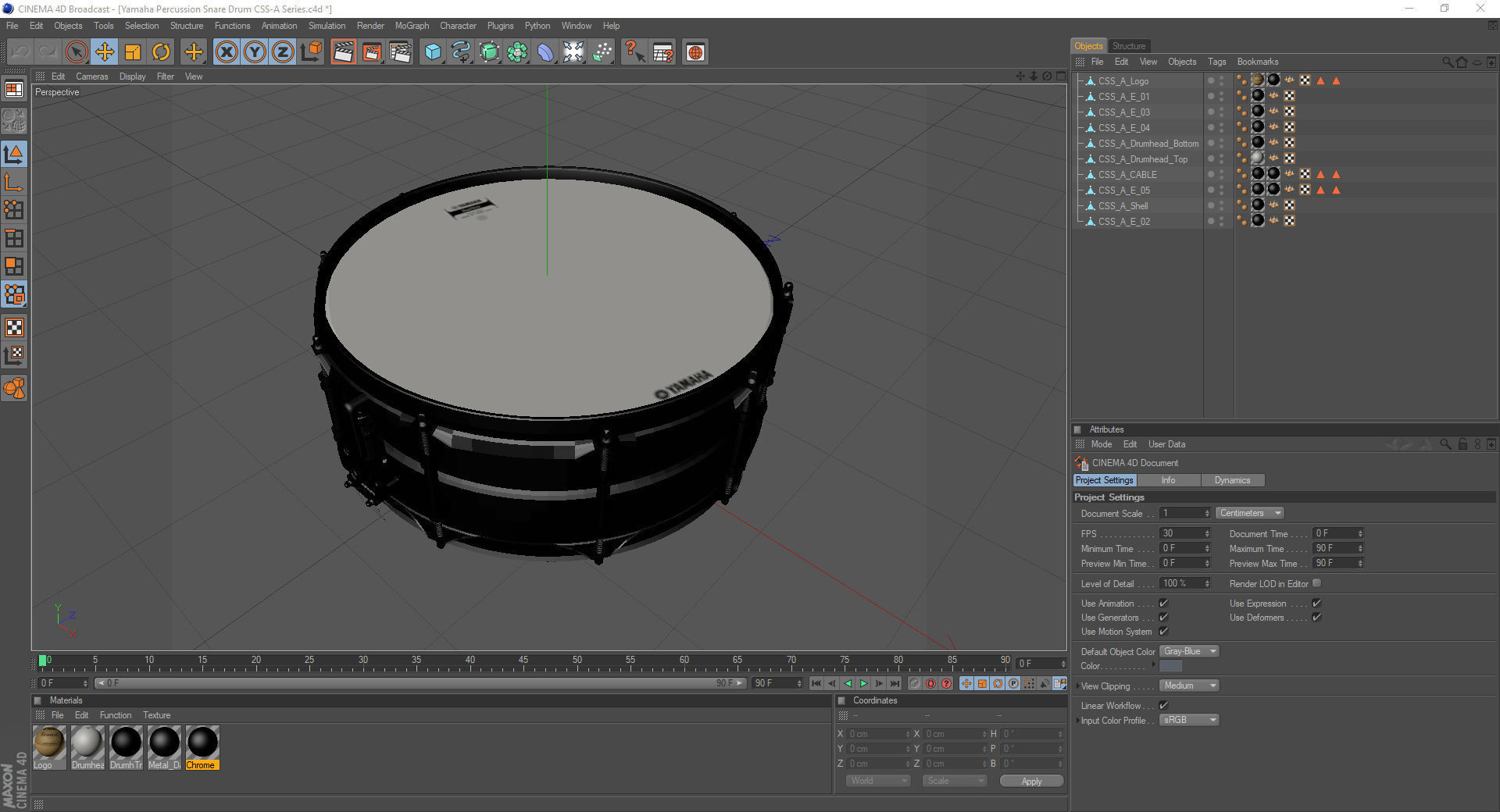 Yamaha Percussion Snare Drum CSS-A Series 3D model_18