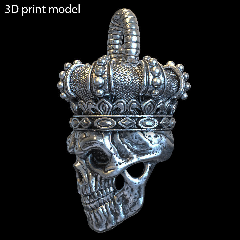 skull pendant jewelry King  with crown vol1 3D print model_4