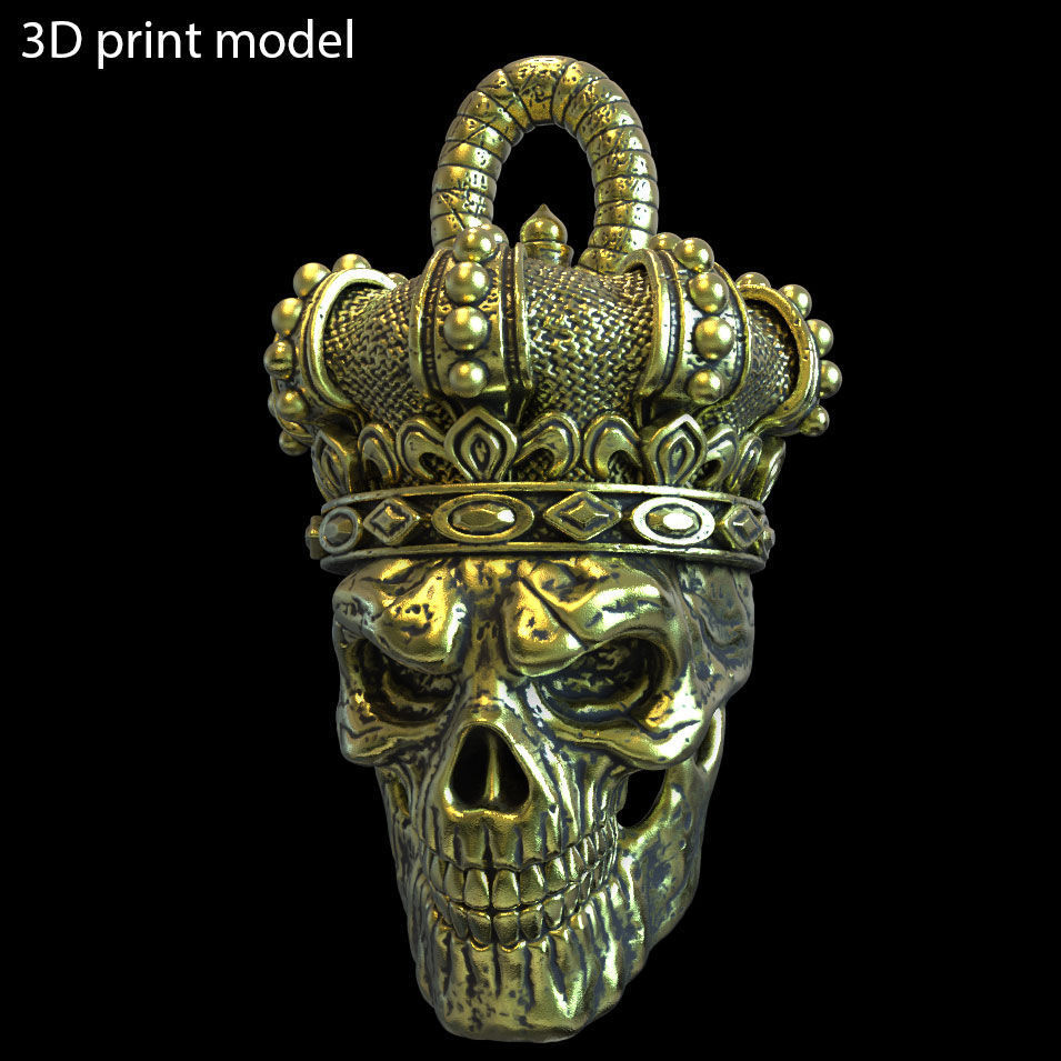 skull pendant jewelry King  with crown vol1 3D print model_2