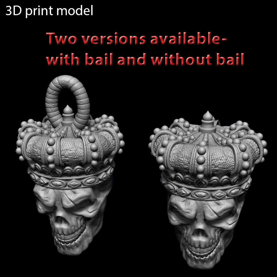 skull pendant jewelry King  with crown vol1 3D print model_8