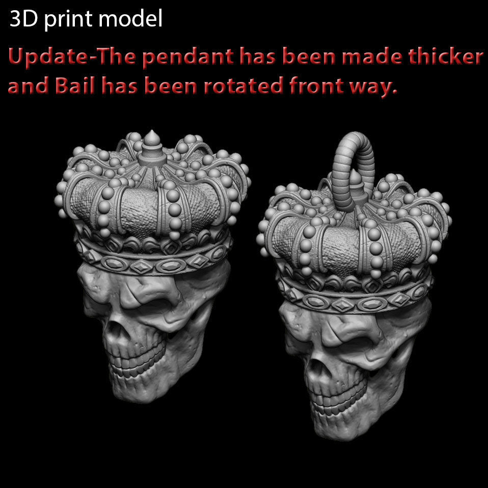 skull pendant jewelry King  with crown vol1 3D print model_9