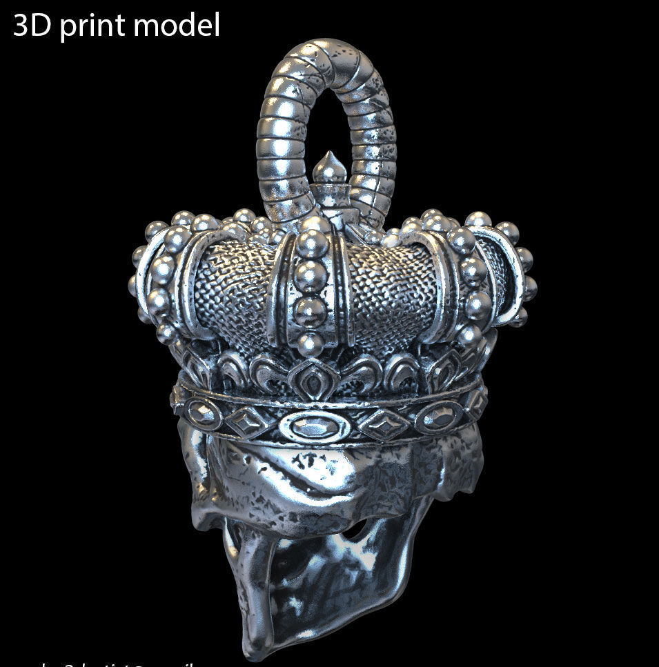 skull pendant jewelry King  with crown vol1 3D print model_3