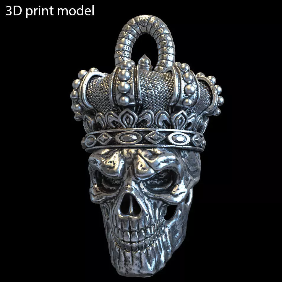 skull pendant jewelry King  with crown vol1 3D print model_0