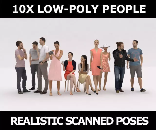 10x LOW POLY CASUAL PEOPLE VOL02 CROWD Low-poly 3D model