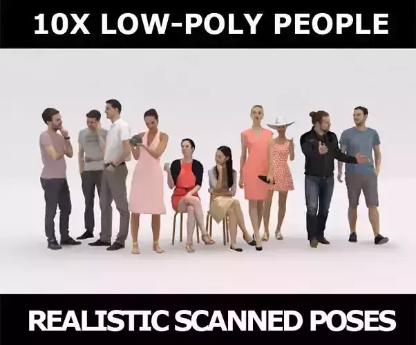 10x LOW POLY CASUAL PEOPLE VOL02 CROWD