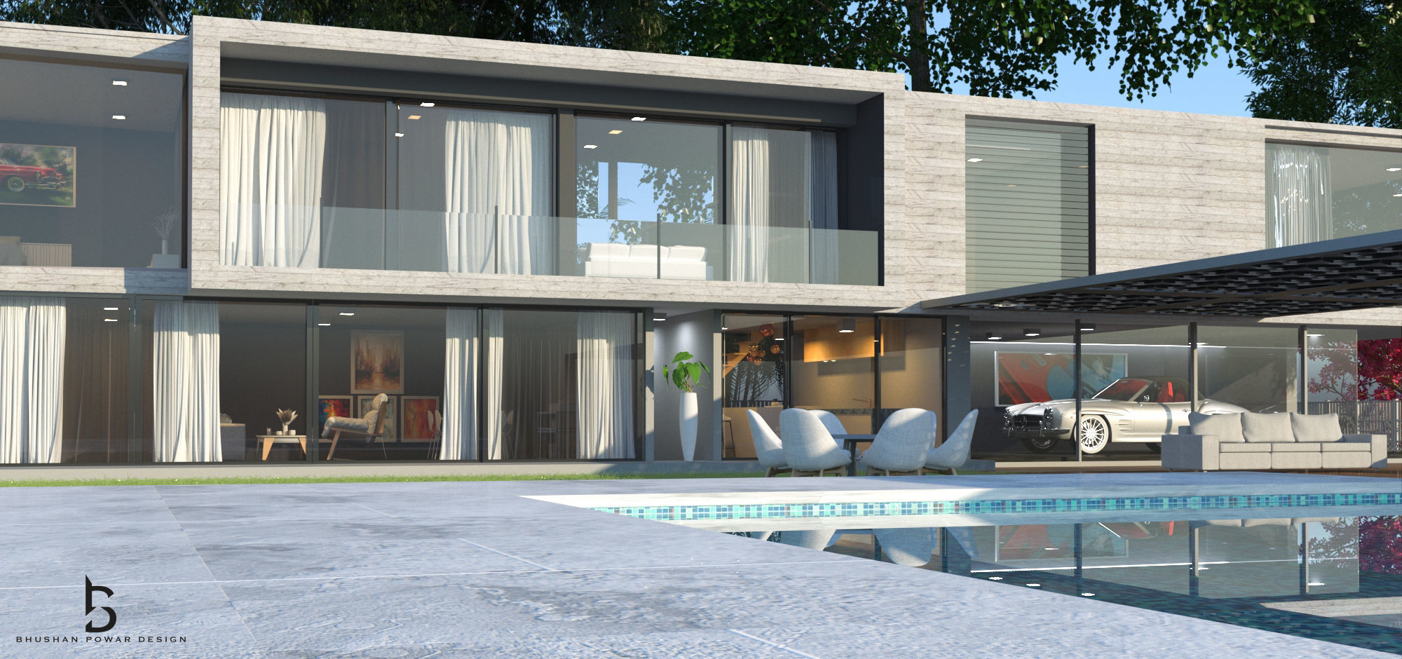 Architecture modern house with swimming pool 3D model_3