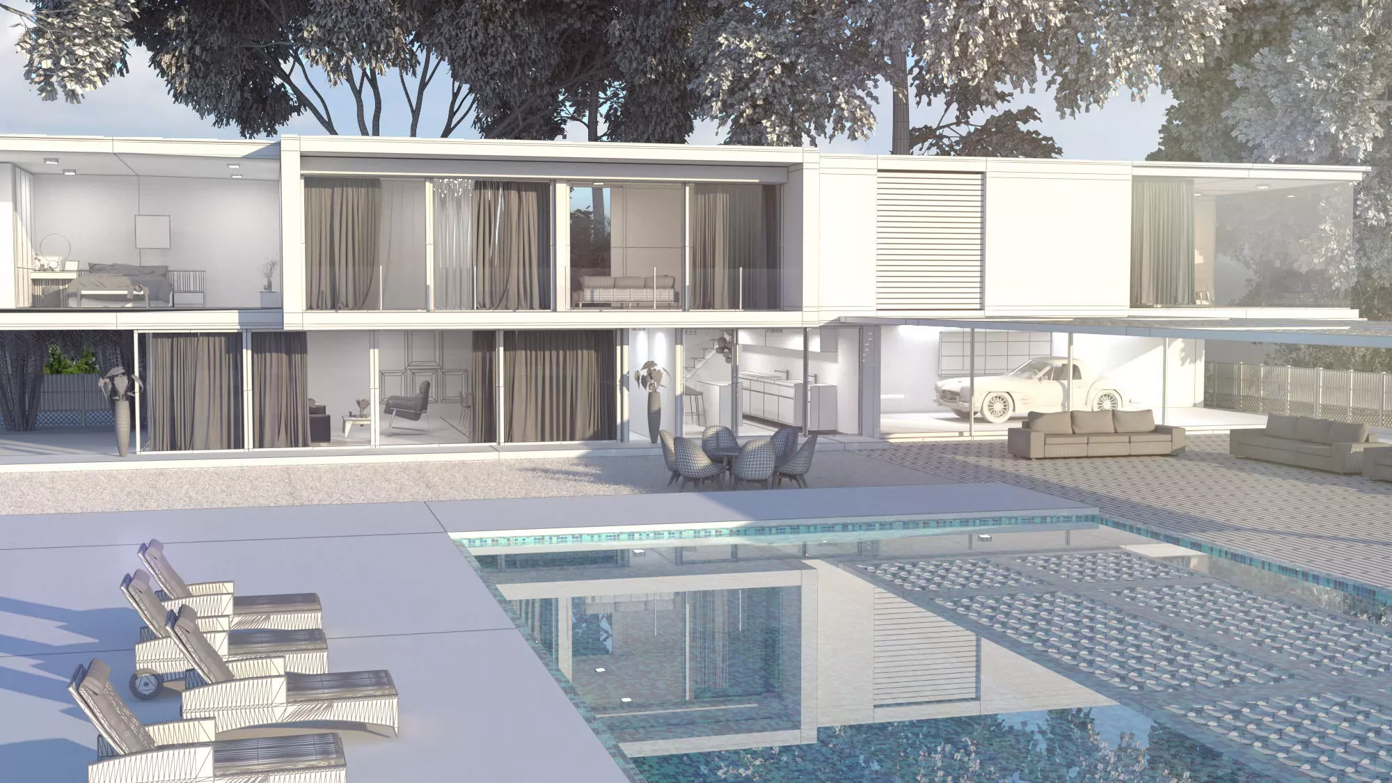 Architecture modern house with swimming pool 3D model_0