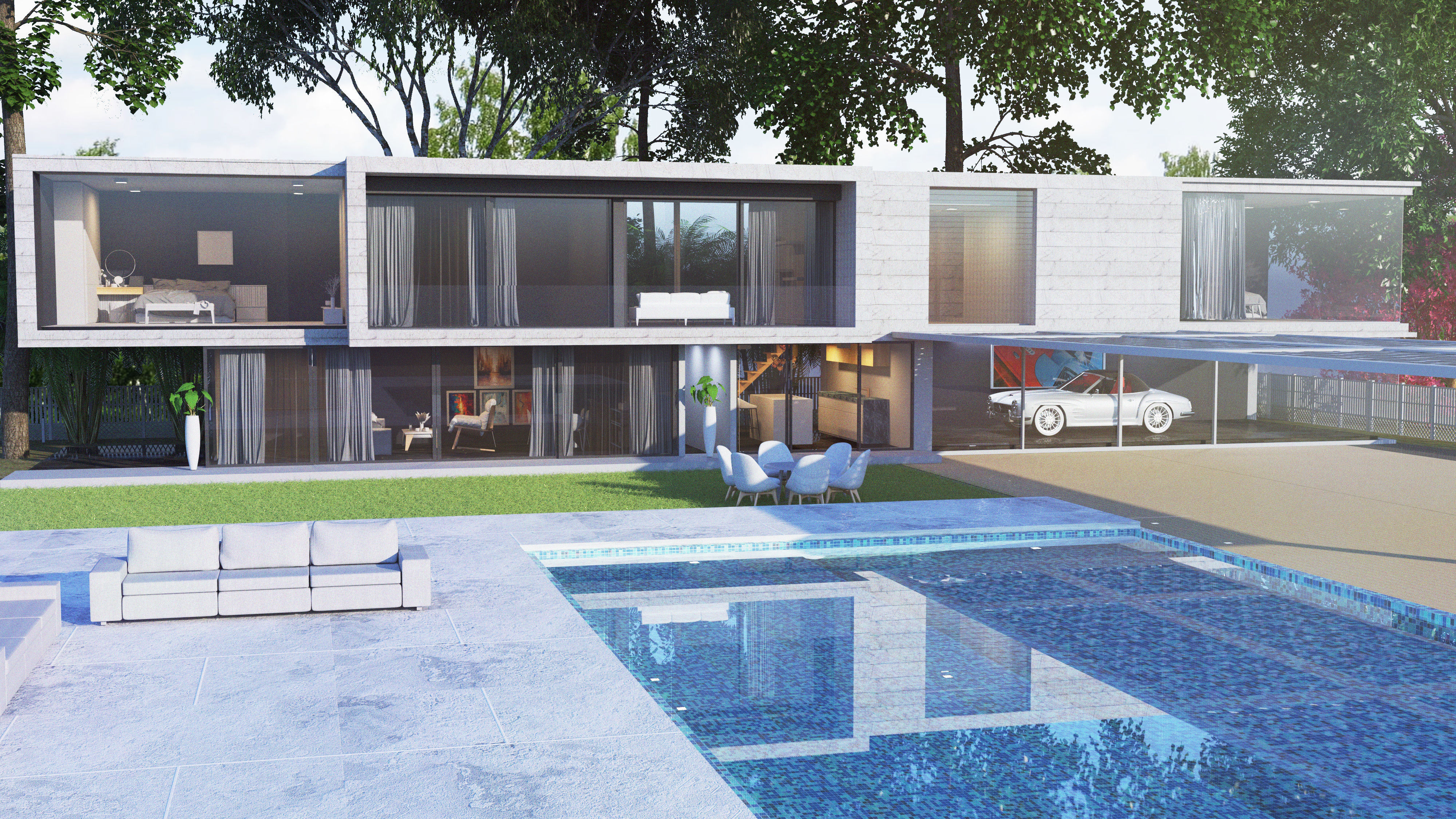 Architecture modern house with swimming pool 3D model_1