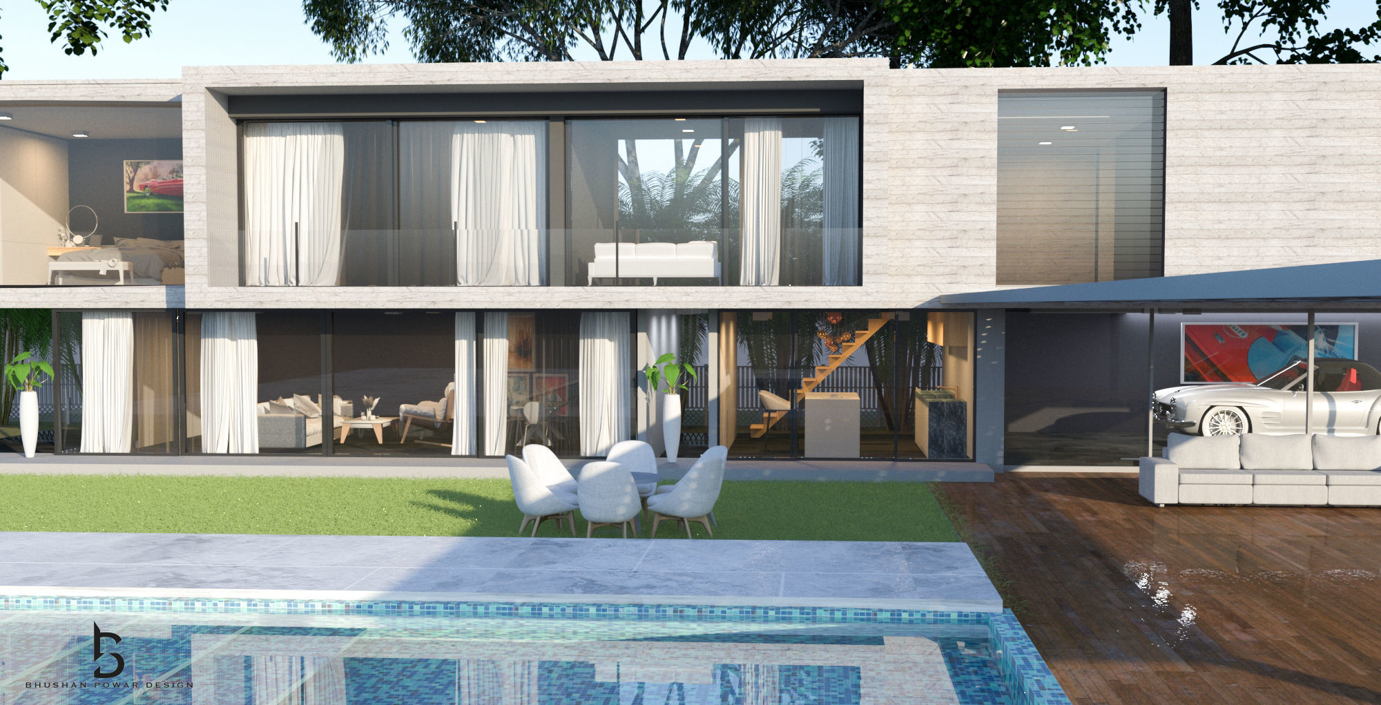 Architecture modern house with swimming pool 3D model_2
