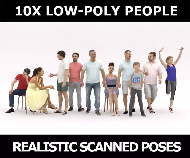 10x LOW POLY CASUAL SUMMER PEOPLE VOL01 CROWD Low-poly 3D model