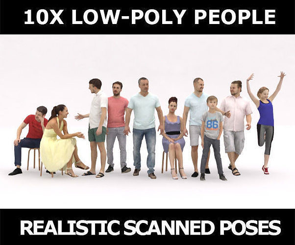 10x LOW POLY CASUAL SUMMER PEOPLE VOL01 CROWD Low-poly 3D model