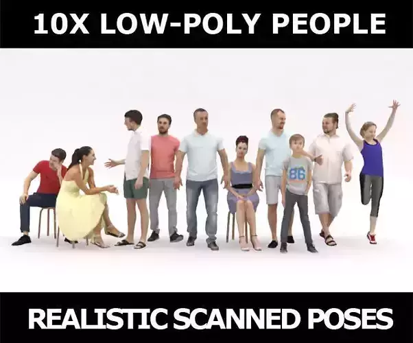 10x LOW POLY CASUAL SUMMER PEOPLE VOL01 CROWD Low-poly 3D model