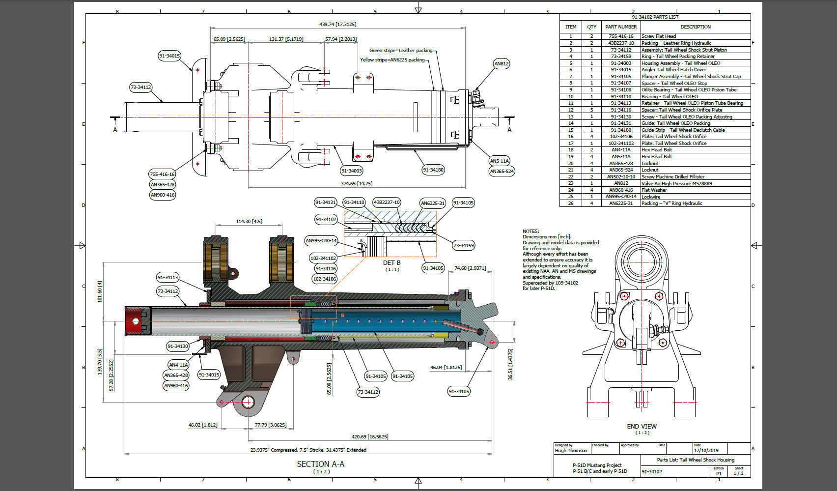 P-51BC and Early D Mustang Tail Wheel Shock Housing Sub Assembly 3D print model_5