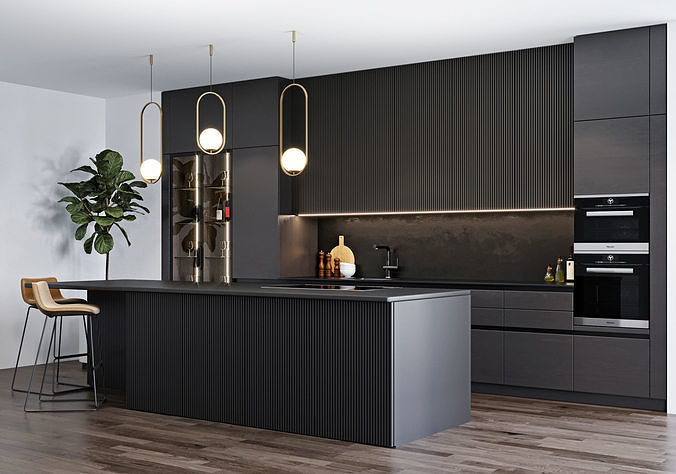 Black modern kitchen  3D model 3