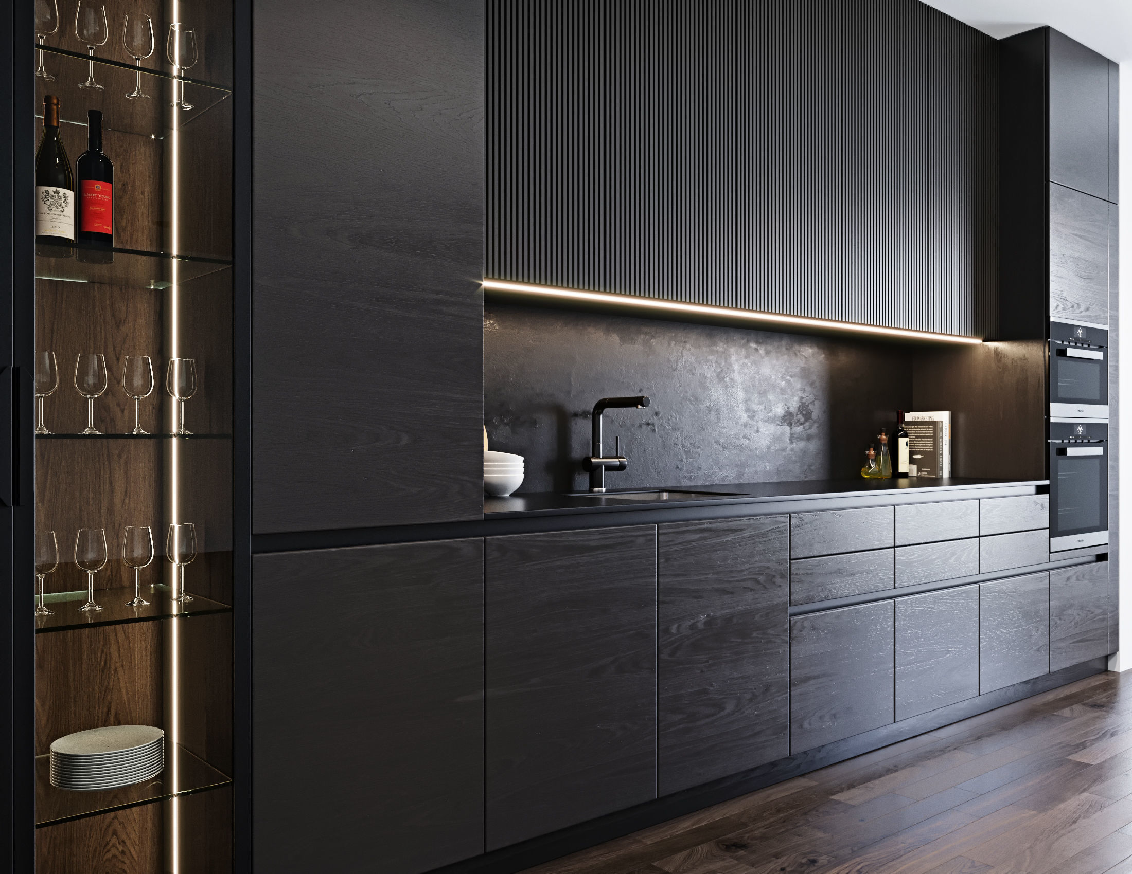 Black modern kitchen  3D model_3