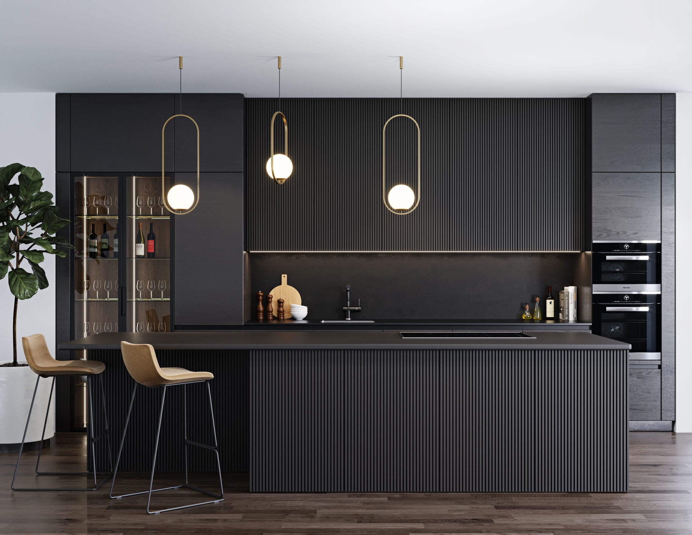 Black modern kitchen  3D model_1