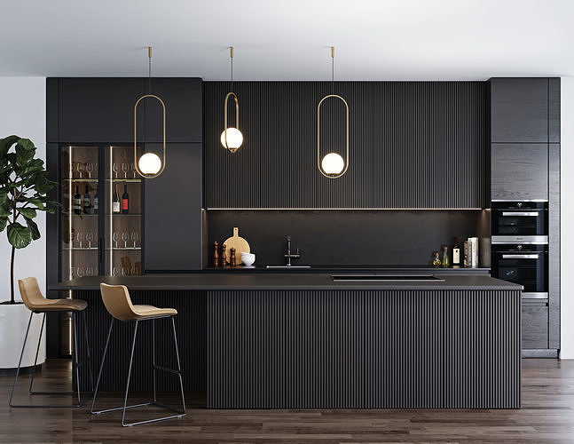 Black modern kitchen  3D model 2