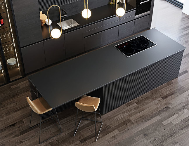 Black modern kitchen  3D model 5