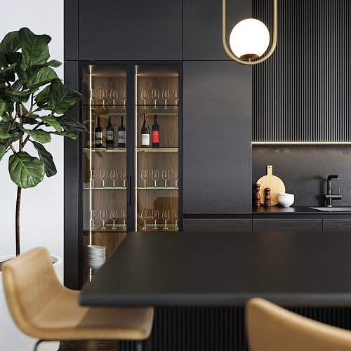 Black modern kitchen  3D model 6