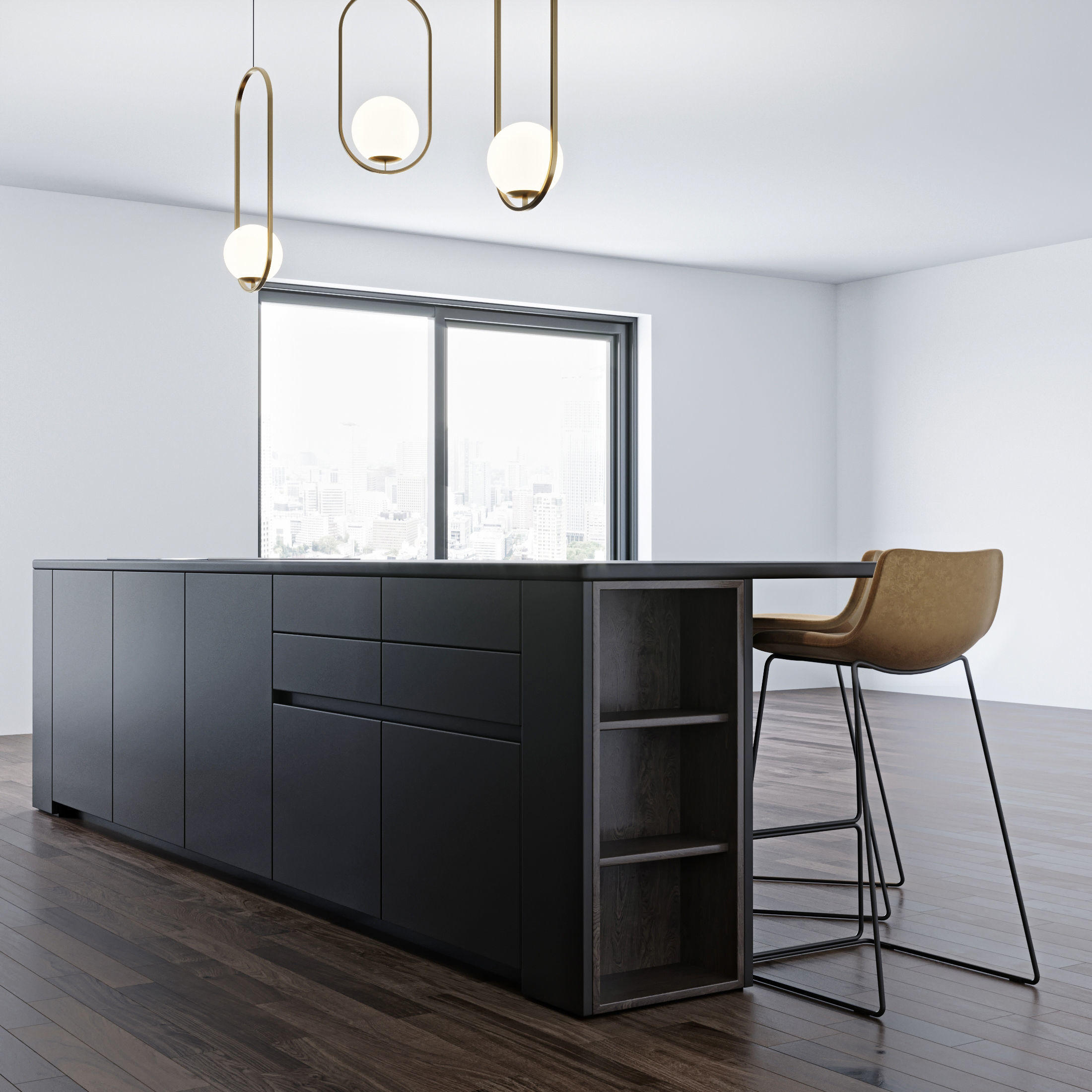 Black modern kitchen  3D model_9