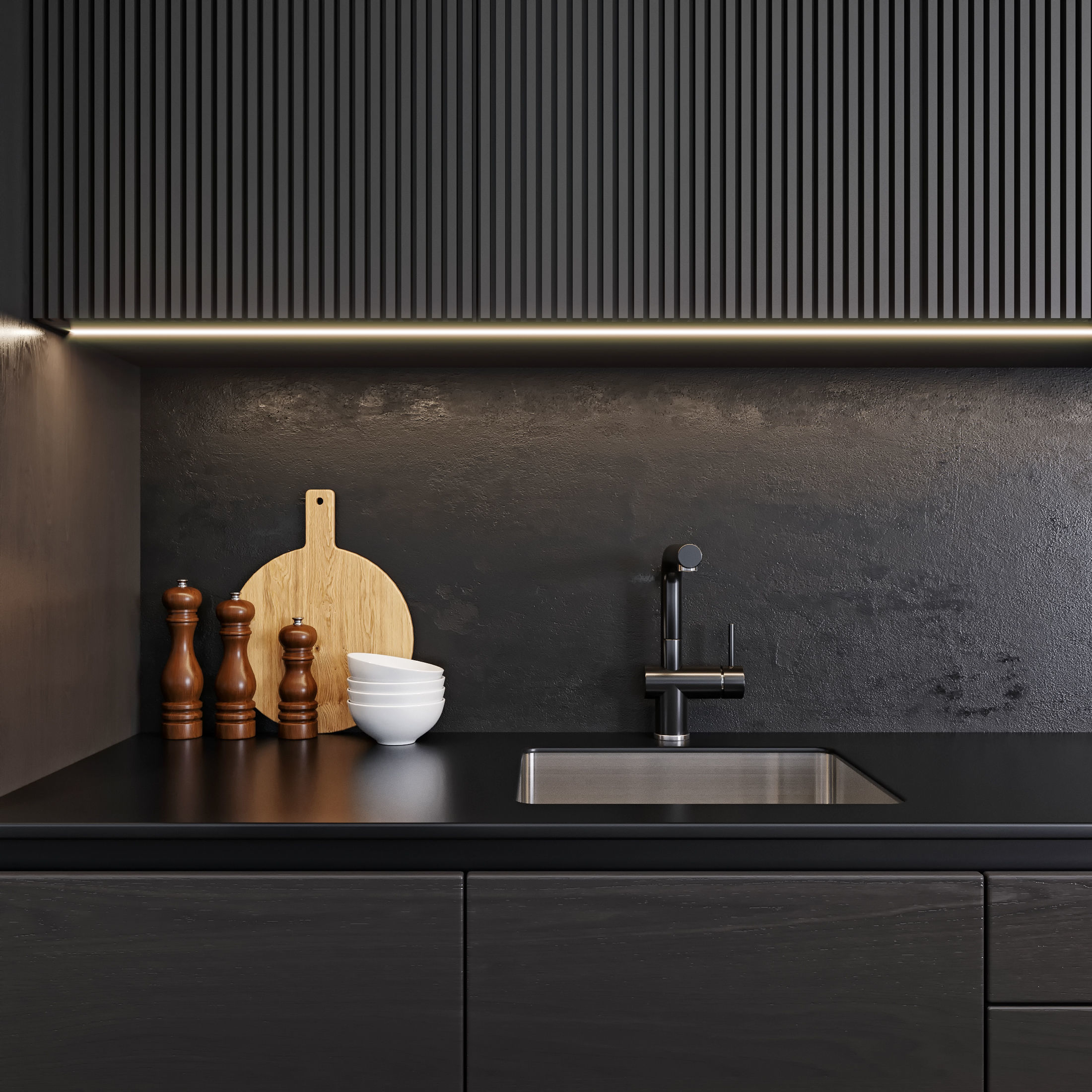 Black modern kitchen  3D model_7